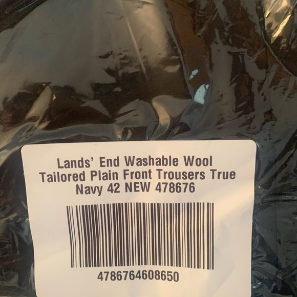 NWT LANDS' END WASHABLE WOOL TAILORED PLAIN FRONT TROUSERS TRUE NAVY 42 - Picture 5 of 6